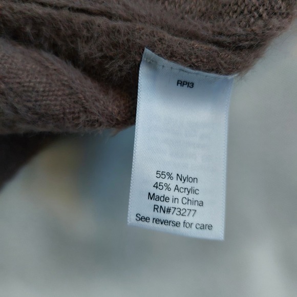 Womens Sweater XXL Brown Ribbed Nylon Acrylic Fuzzy Knit So Brand Crew Neck - Picture 7 of 7